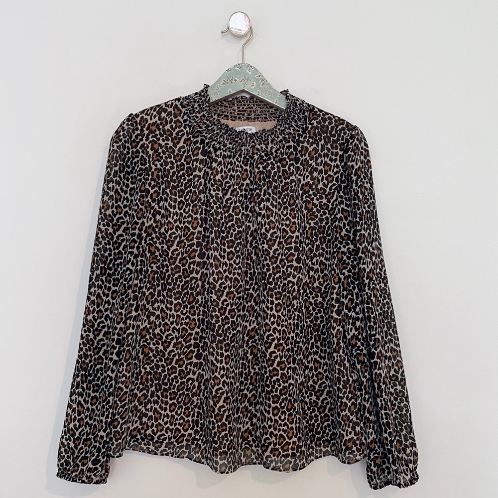J Crew Factory Leopard Smocked Neck Blouse